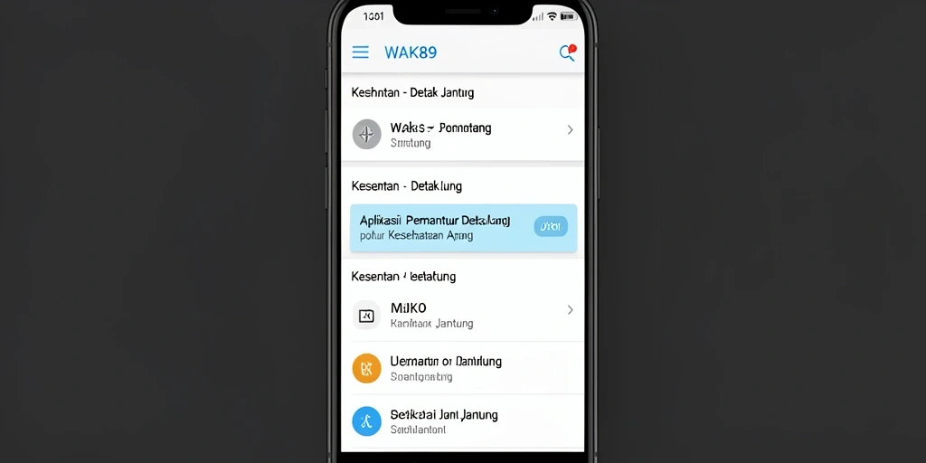 Antarmuka aplikasi WAK89 menunjukkan fitur pemantauan detak jantung.