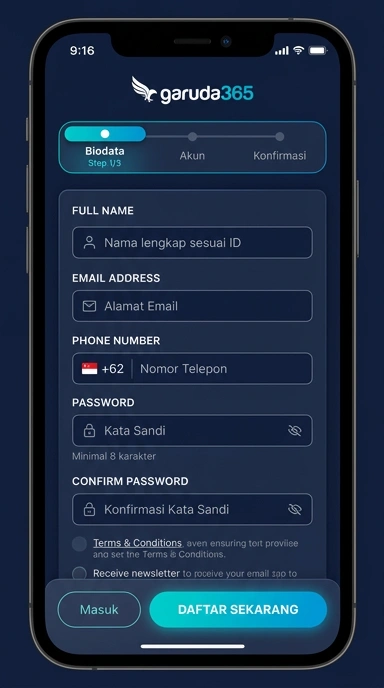 Tampilan halaman daftar garuda365