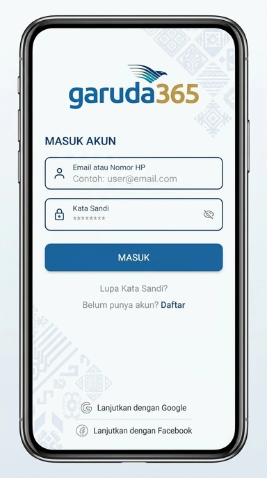 Tampilan halaman login garuda365