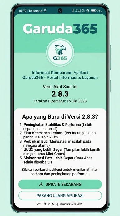 Tampilan riwayat versi garuda365